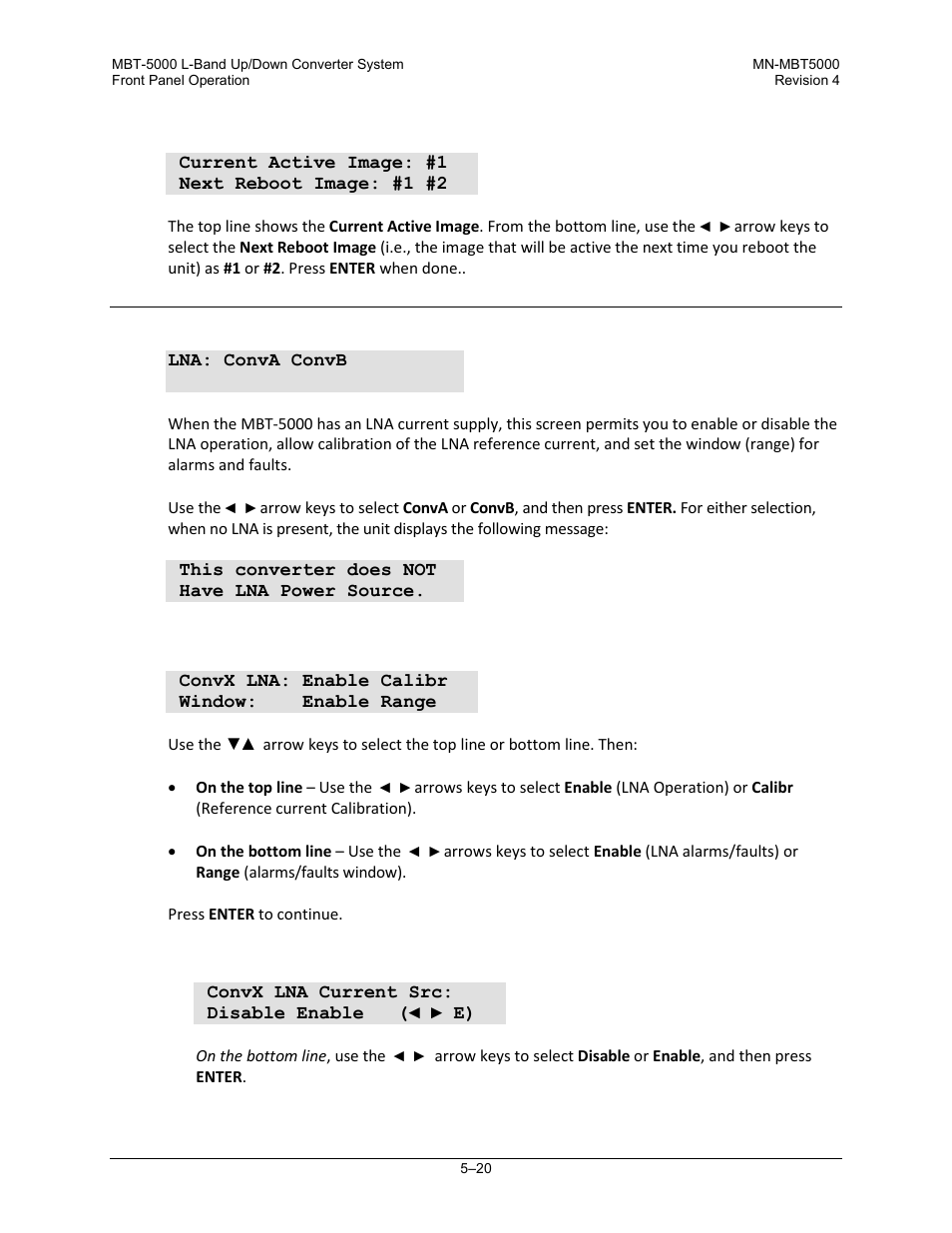 2 firmware images: select, 5 utility: lna, 1 lna: convx (conva or convb) | Comtech EF Data MBT-5000 User Manual | Page 76 / 140