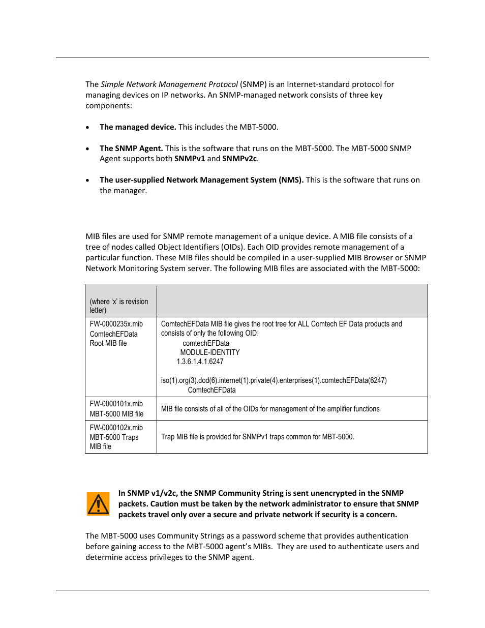 3 snmp interface, 1 management information base (mib) files, 2 snmp community strings | Comtech EF Data MBT-5000 User Manual | Page 81 / 140