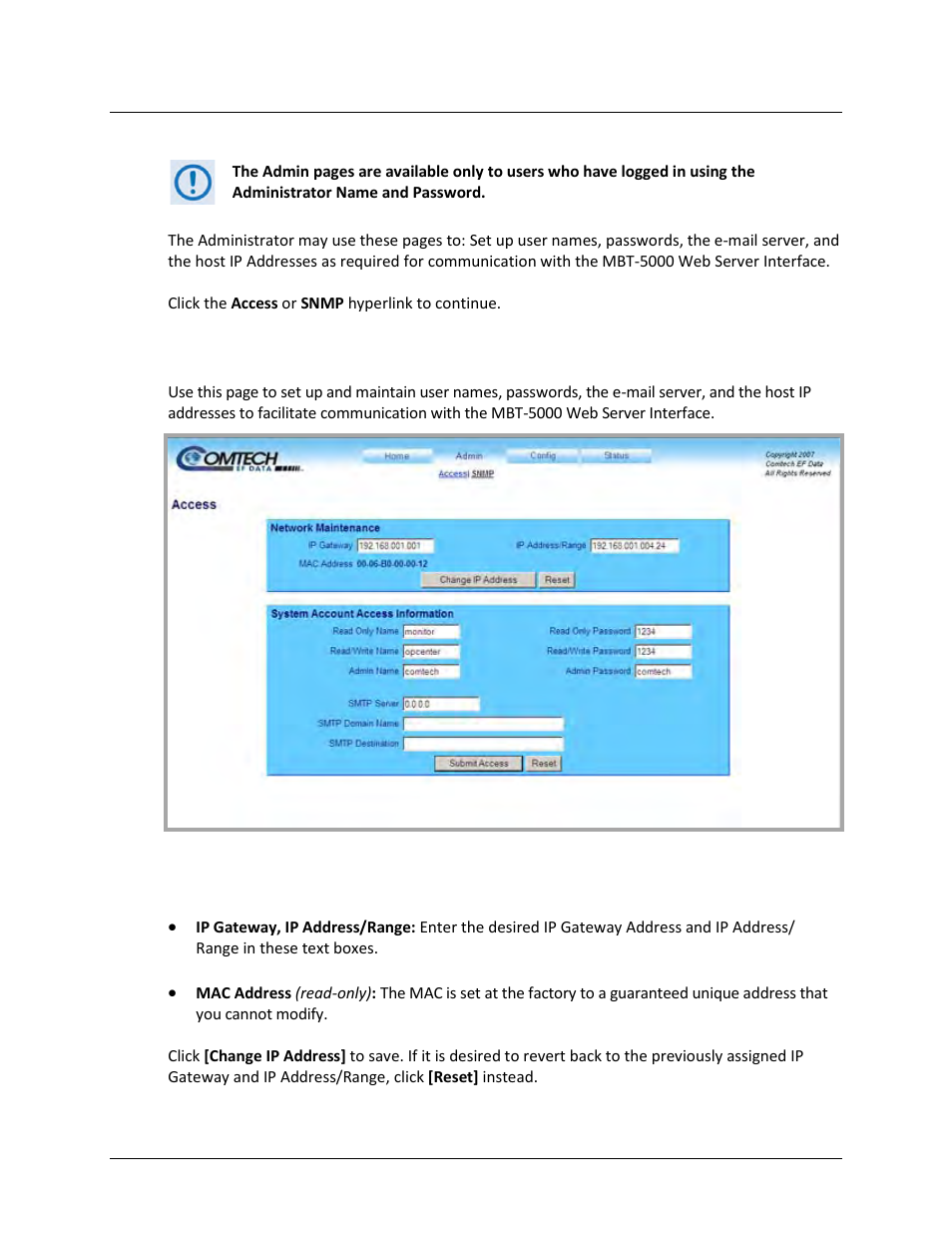 1 admin | access | Comtech EF Data MBT-5000 User Manual | Page 90 / 140