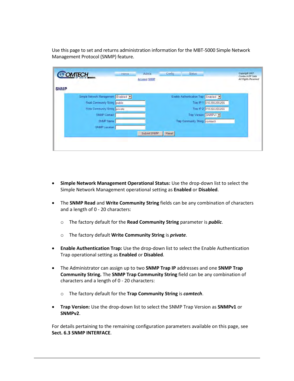 2 admin | snmp | Comtech EF Data MBT-5000 User Manual | Page 92 / 140