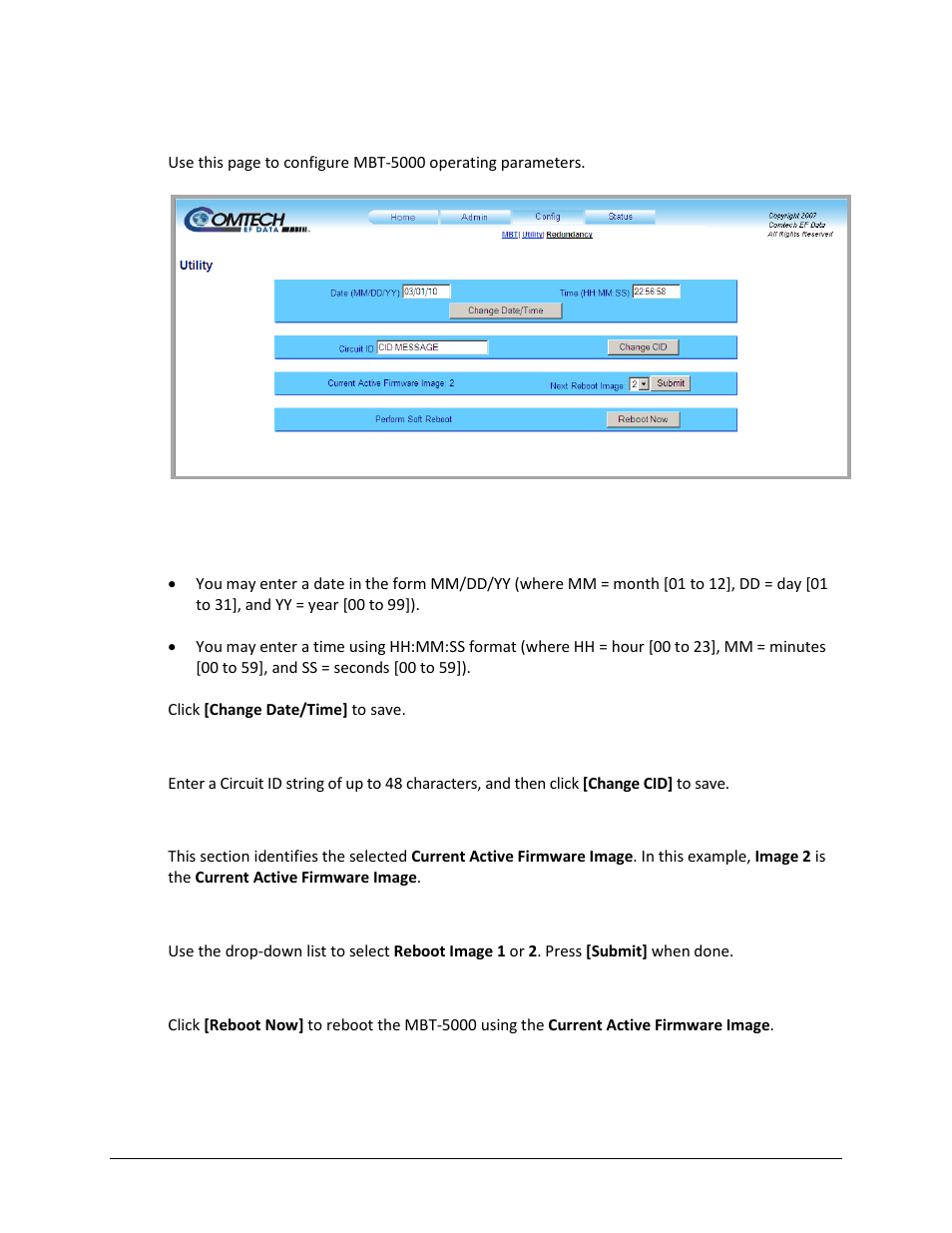 2 config | utility | Comtech EF Data MBT-5000 User Manual | Page 96 / 140