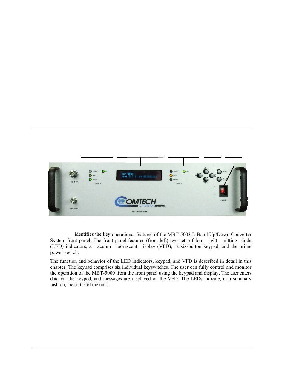 Chapter 5. front panel operation, 1 introduction | Comtech EF Data MBT-5003 User Manual | Page 41 / 98