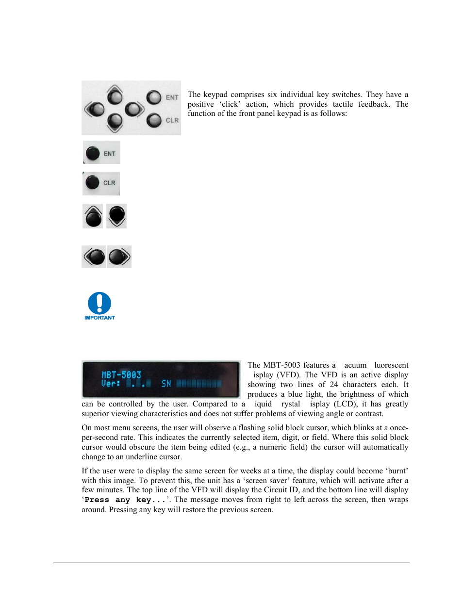 3 keypad, 4 vacuum fluorescent display (vfd) | Comtech EF Data MBT-5003 User Manual | Page 43 / 98