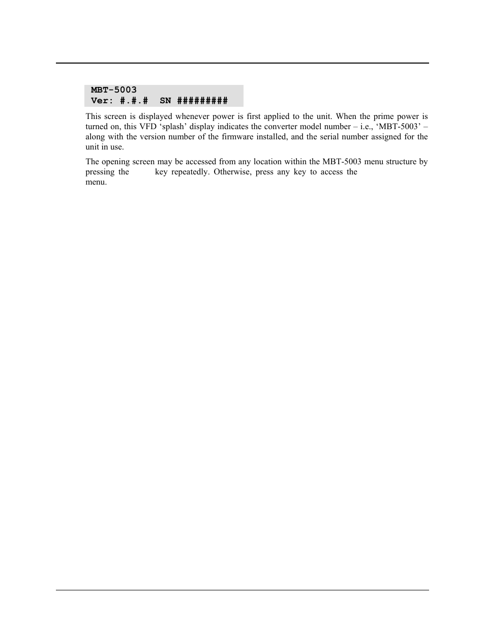 2 opening screen | Comtech EF Data MBT-5003 User Manual | Page 44 / 98