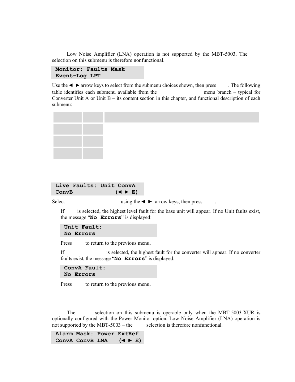 2 select: monitor, 1 monitor: faults, 2 monitor: mask | Comtech EF Data MBT-5003 User Manual | Page 51 / 98