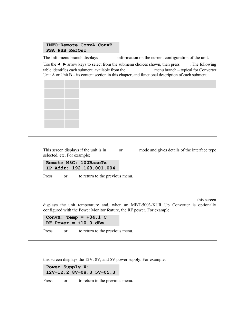 3 select: info, 1 info: remote (remote control) | Comtech EF Data MBT-5003 User Manual | Page 53 / 98