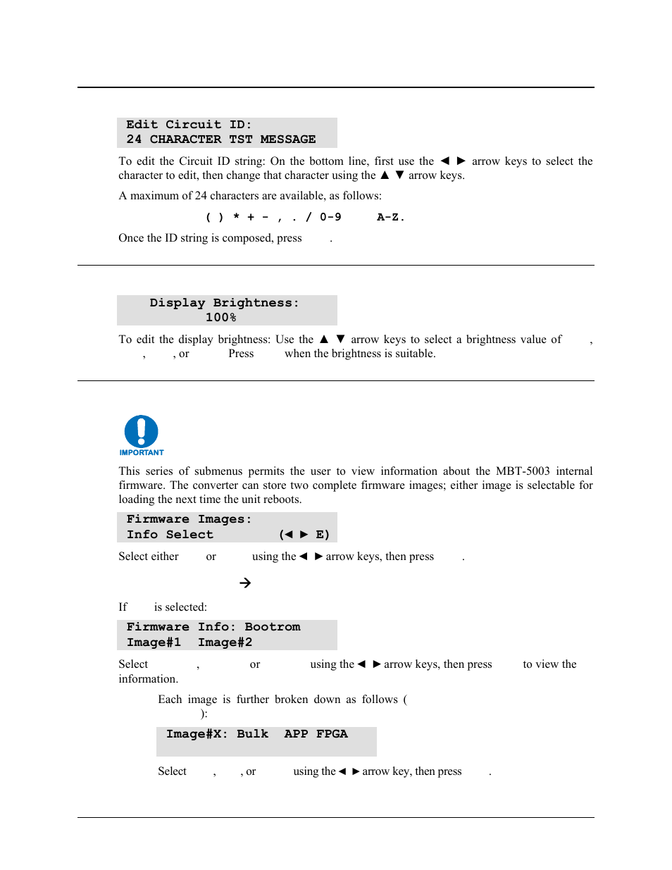 2 utility: cid (circuit id), 3 utility: display (vfd display brightness), 4 utility: firmware | Comtech EF Data MBT-5003 User Manual | Page 55 / 98