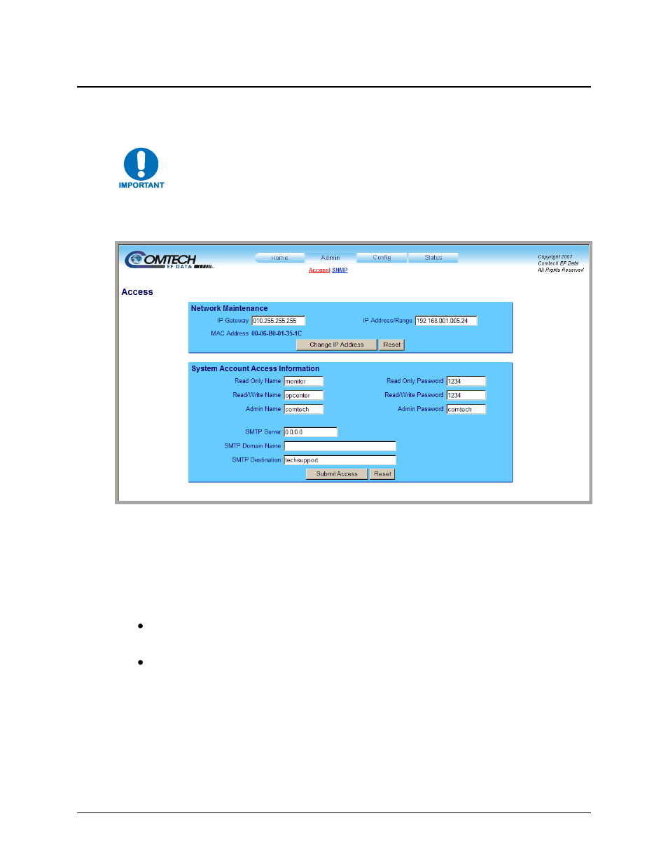 1 admin | access | Comtech EF Data MBT-5003 User Manual | Page 67 / 98