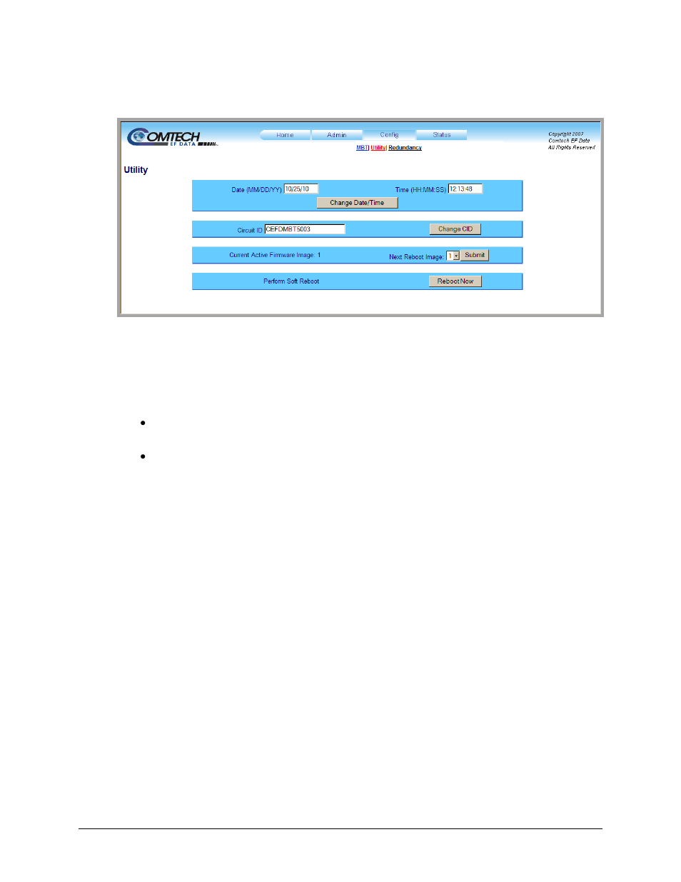 2 config | utility | Comtech EF Data MBT-5003 User Manual | Page 72 / 98