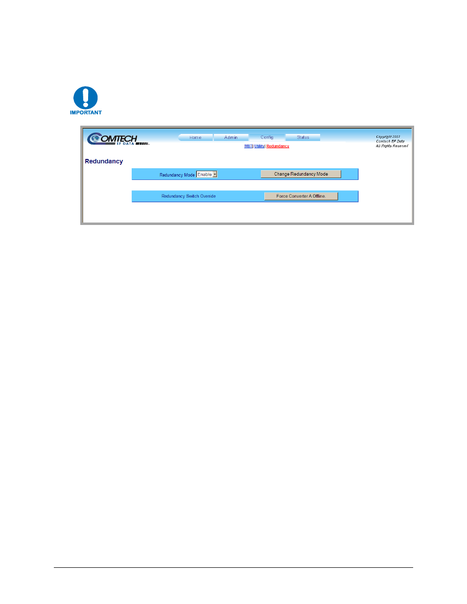 3 config | redundancy | Comtech EF Data MBT-5003 User Manual | Page 73 / 98