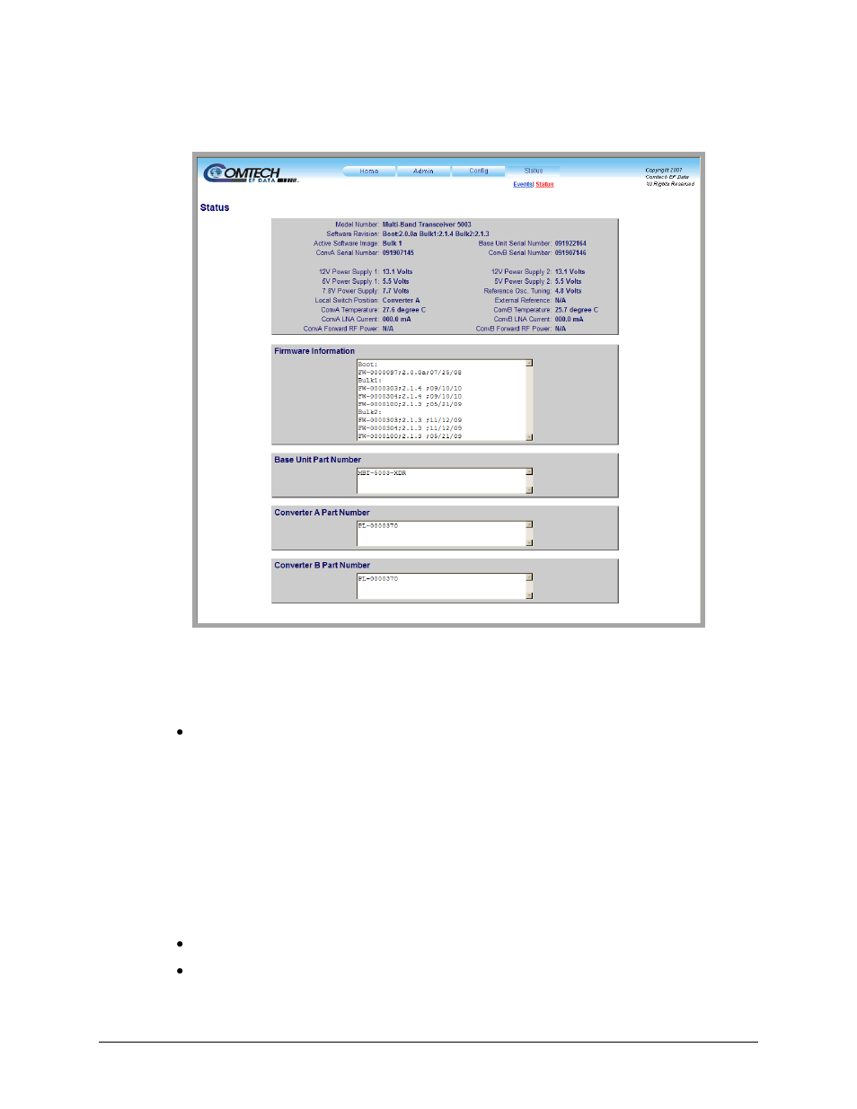 2 status | status | Comtech EF Data MBT-5003 User Manual | Page 76 / 98