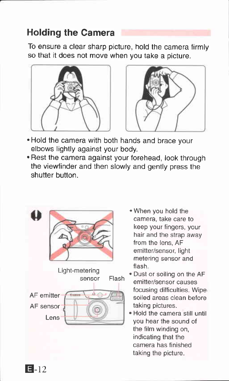 B-12, Holding the camera | Canon ZOOM76 User Manual | Page 10 / 40