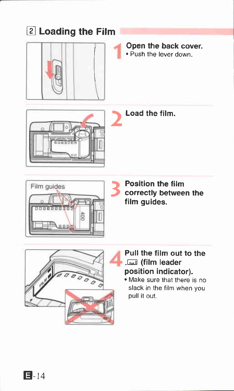 Loading the film, B-14 | Canon ZOOM76 User Manual | Page 12 / 40