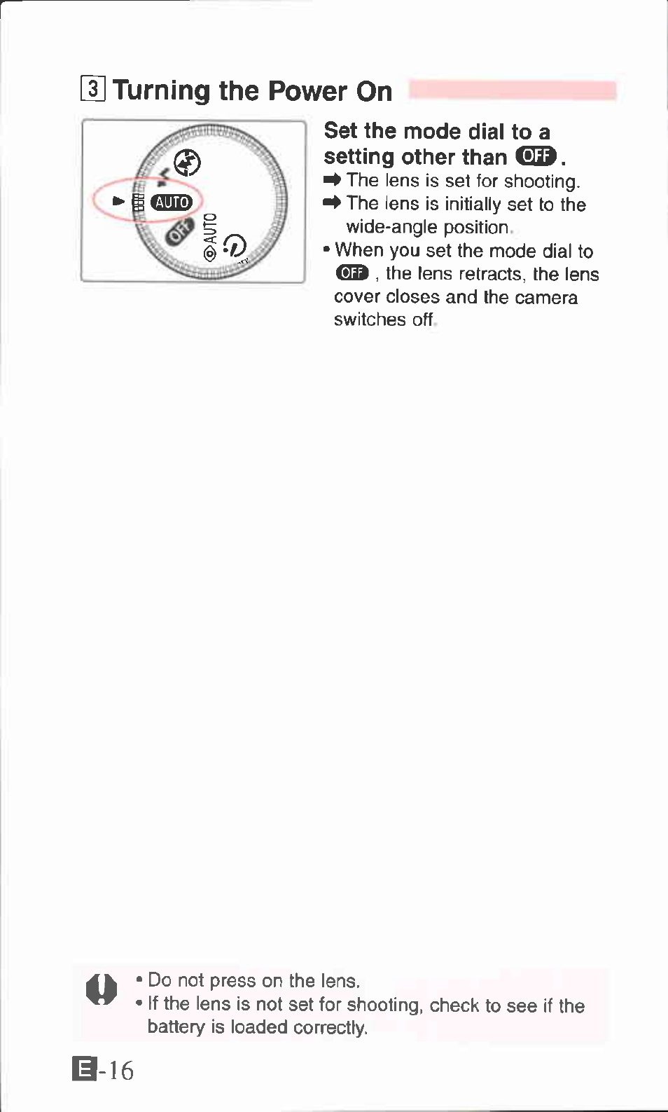 Set the mode dial to a setting other than @3, H] turning the power on | Canon ZOOM76 User Manual | Page 14 / 40
