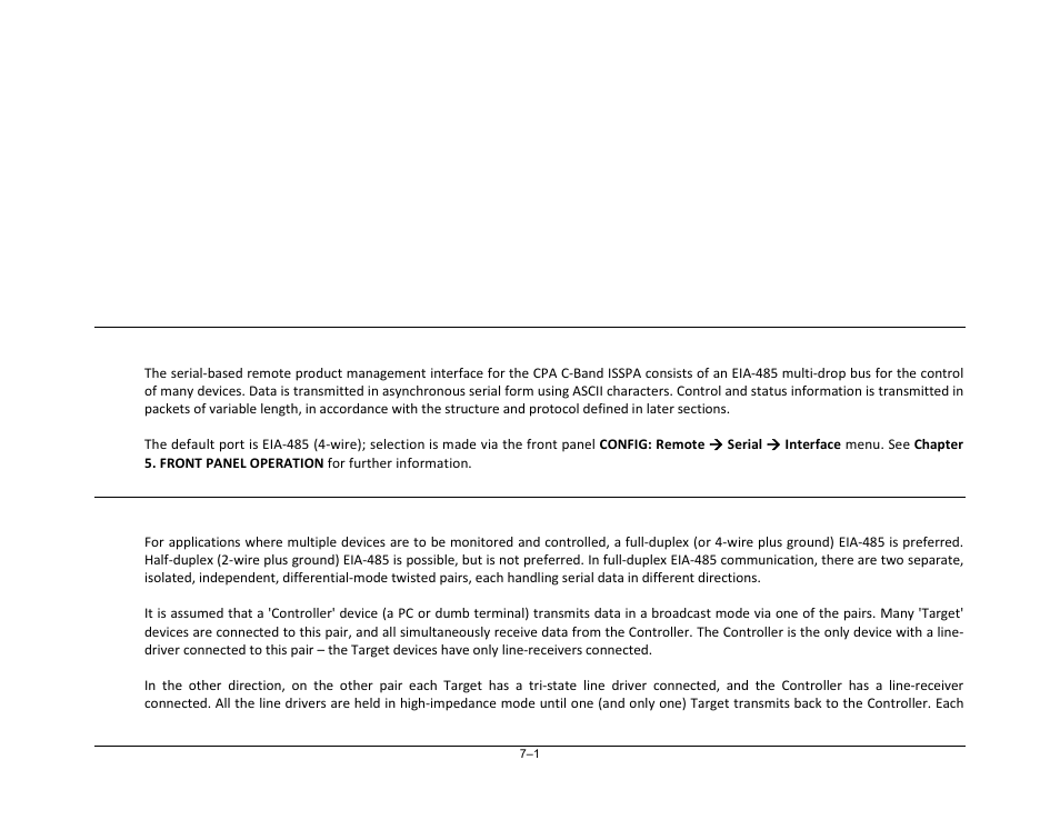 Chapter 7. serial-based remote product management, 1 overview, 2 eia-485 | Comtech EF Data CPA User Manual | Page 101 / 138