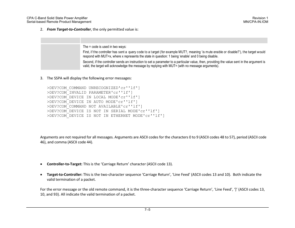 6 optional message arguments, 7 end of packet | Comtech EF Data CPA User Manual | Page 105 / 138