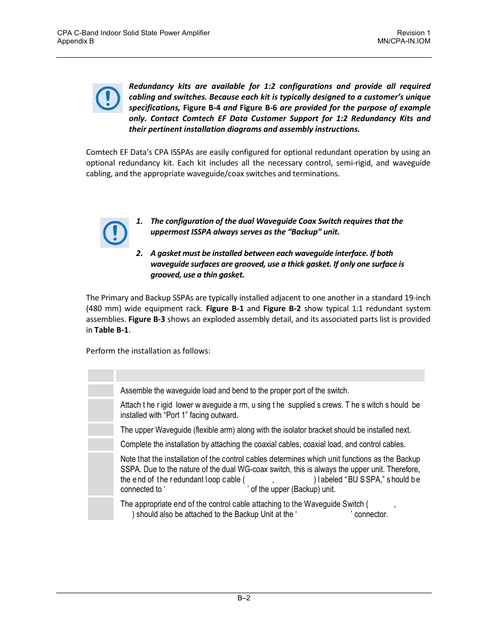 B.2 redundancy kit installation, B.2.1 redundancy kit component assembly | Comtech EF Data CPA User Manual | Page 124 / 138