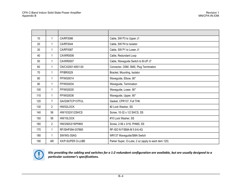 N table b-1 | Comtech EF Data CPA User Manual | Page 126 / 138