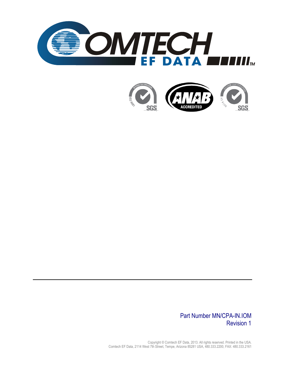 Inside cover | Comtech EF Data CPA User Manual | Page 3 / 138