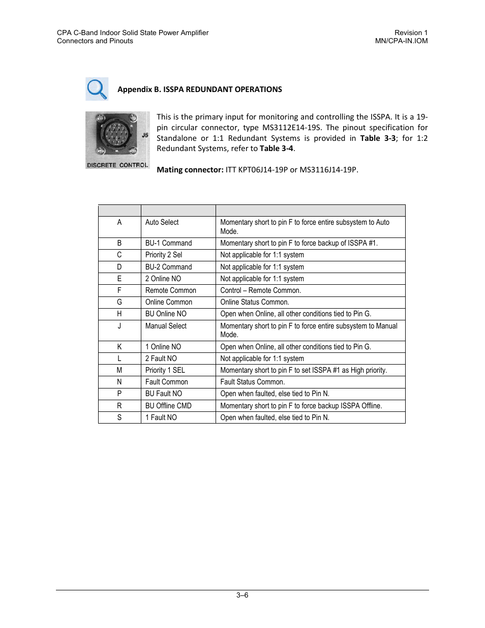 3 j5 | discrete control connector | Comtech EF Data CPA User Manual | Page 40 / 138