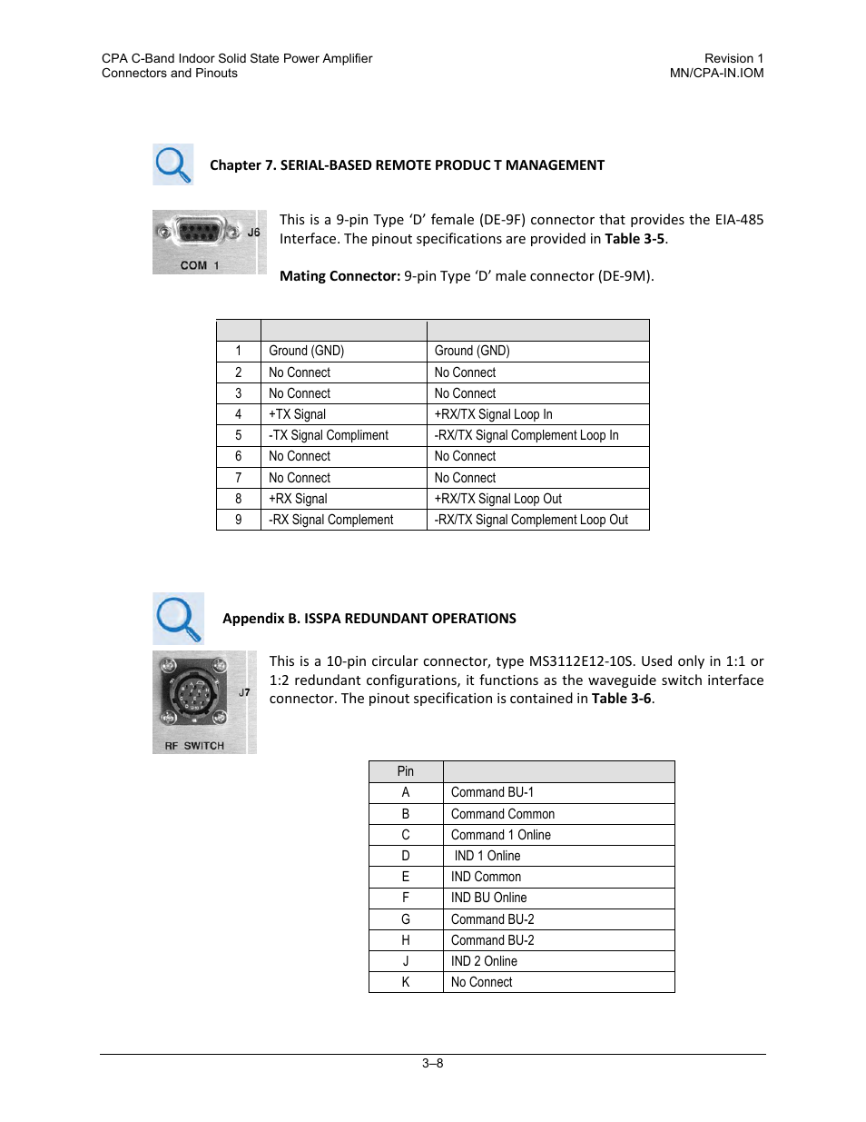 4 j6 | com 1 connector, 5 j7 | rf switch connector | Comtech EF Data CPA User Manual | Page 42 / 138