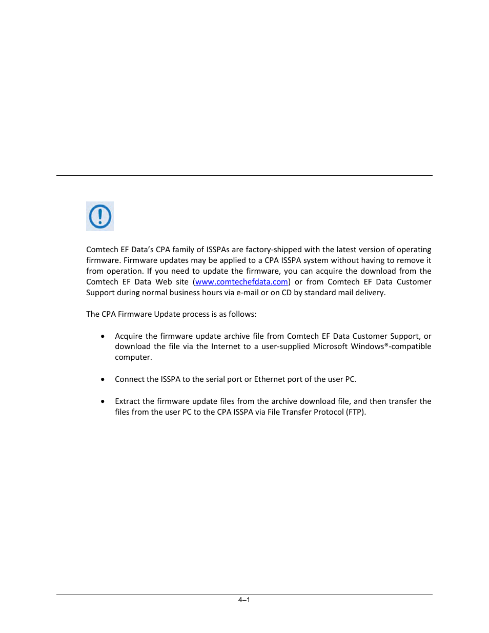 Chapter 4. updating firmware, 1 introduction | Comtech EF Data CPA User Manual | Page 47 / 138