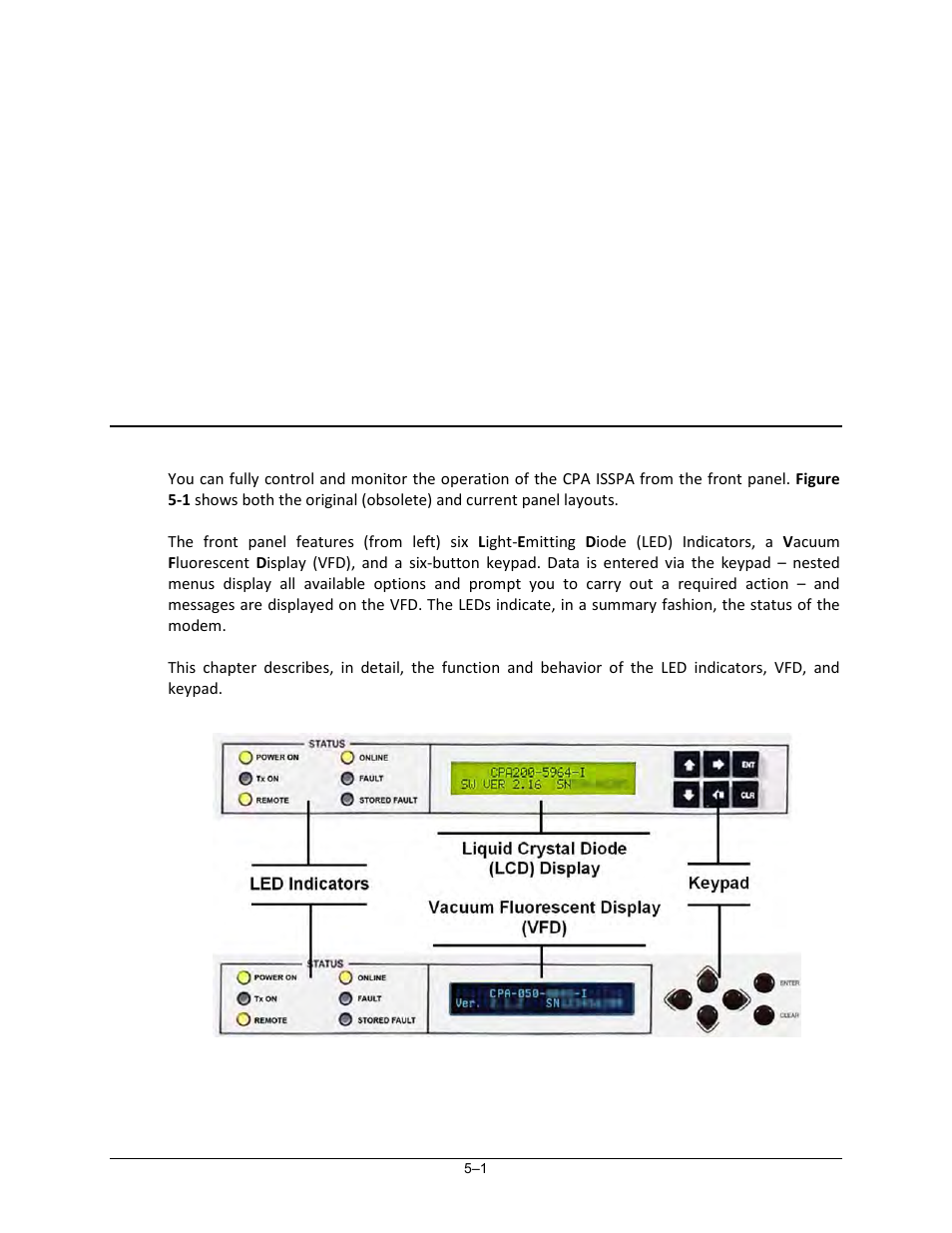 Chapter 5. front panel operation, 1 introduction | Comtech EF Data CPA User Manual | Page 57 / 138