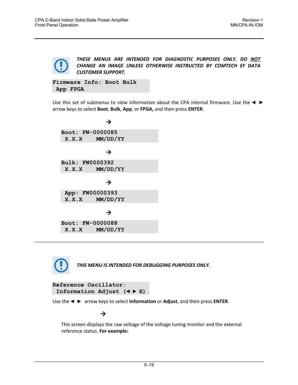 4 utility: firmware, 5 utility: refosc | Comtech EF Data CPA User Manual | Page 75 / 138