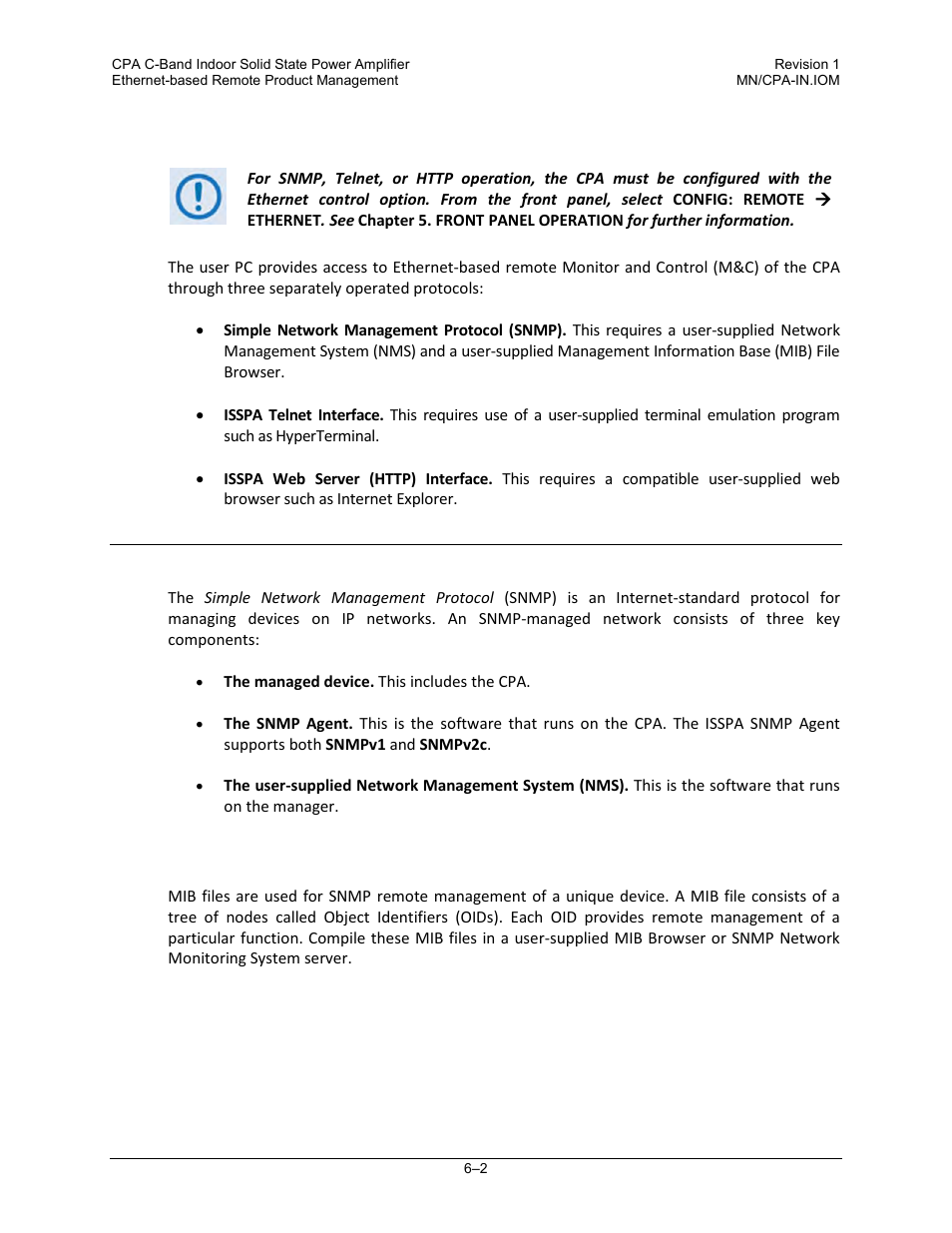 1 ethernet management interface protocols, 2 snmp interface, 1 management information base (mib) files | Comtech EF Data CPA User Manual | Page 78 / 138