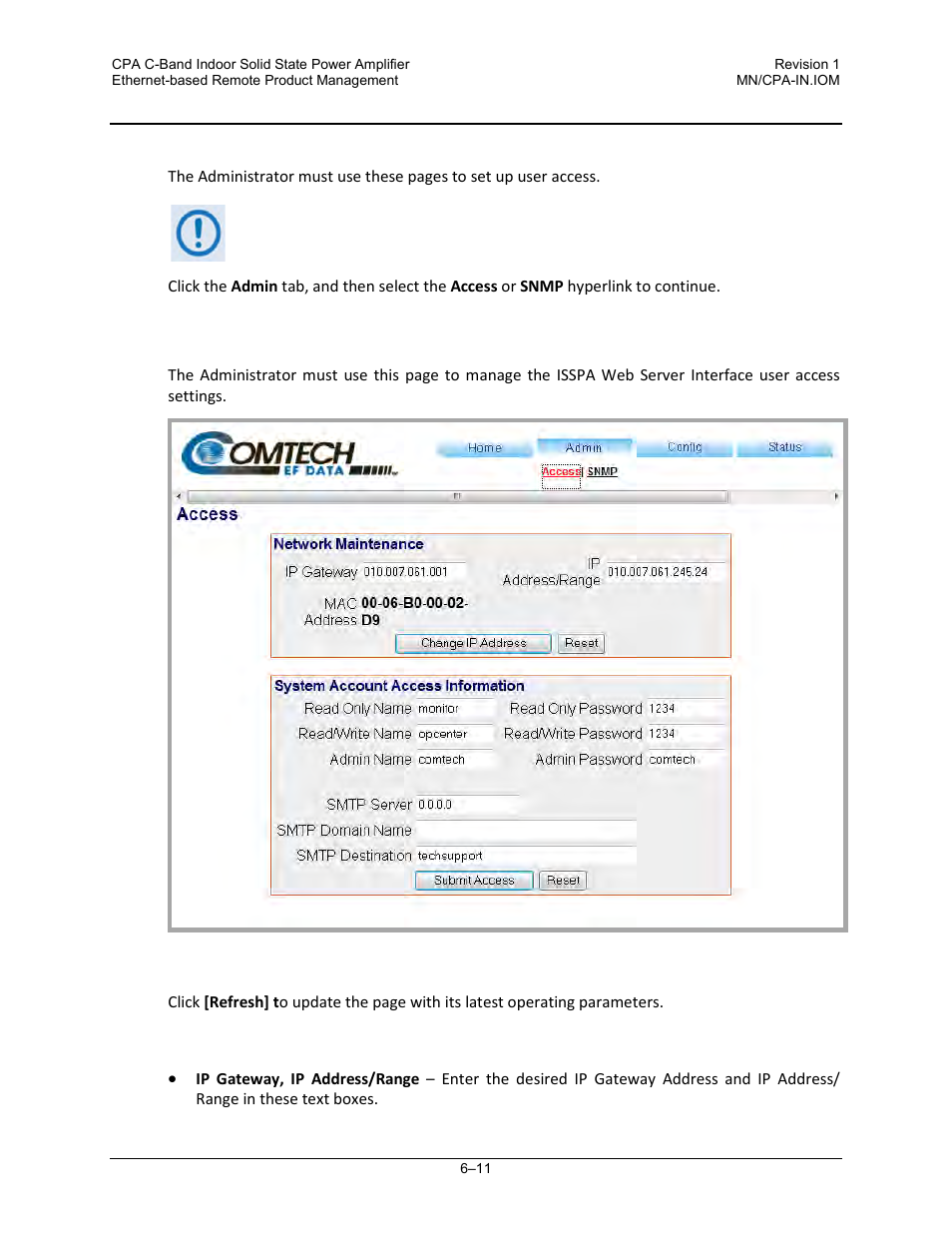 1 admin | access | Comtech EF Data CPA User Manual | Page 87 / 138