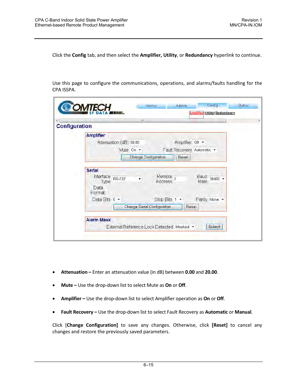 1 config | amplifiers | Comtech EF Data CPA User Manual | Page 91 / 138