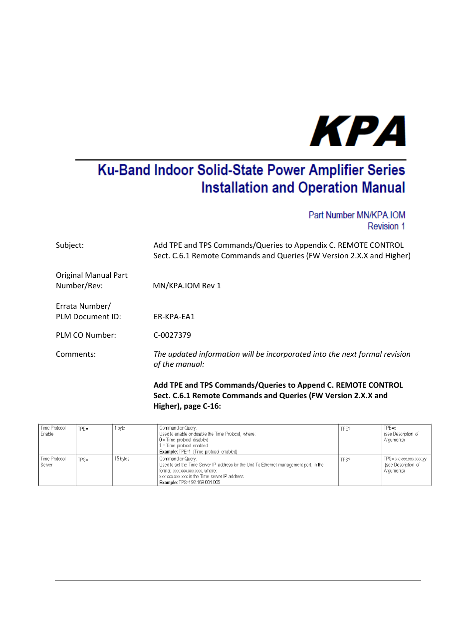 Errata a, Comtech ef data documentation update | Comtech EF Data KPA User Manual | Page 3 / 128