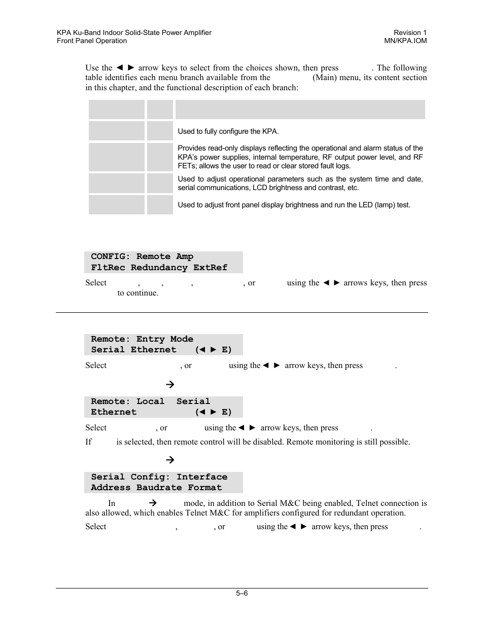 1 select: config (configuration), 1 config: remote (remote control) | Comtech EF Data KPA User Manual | Page 50 / 128