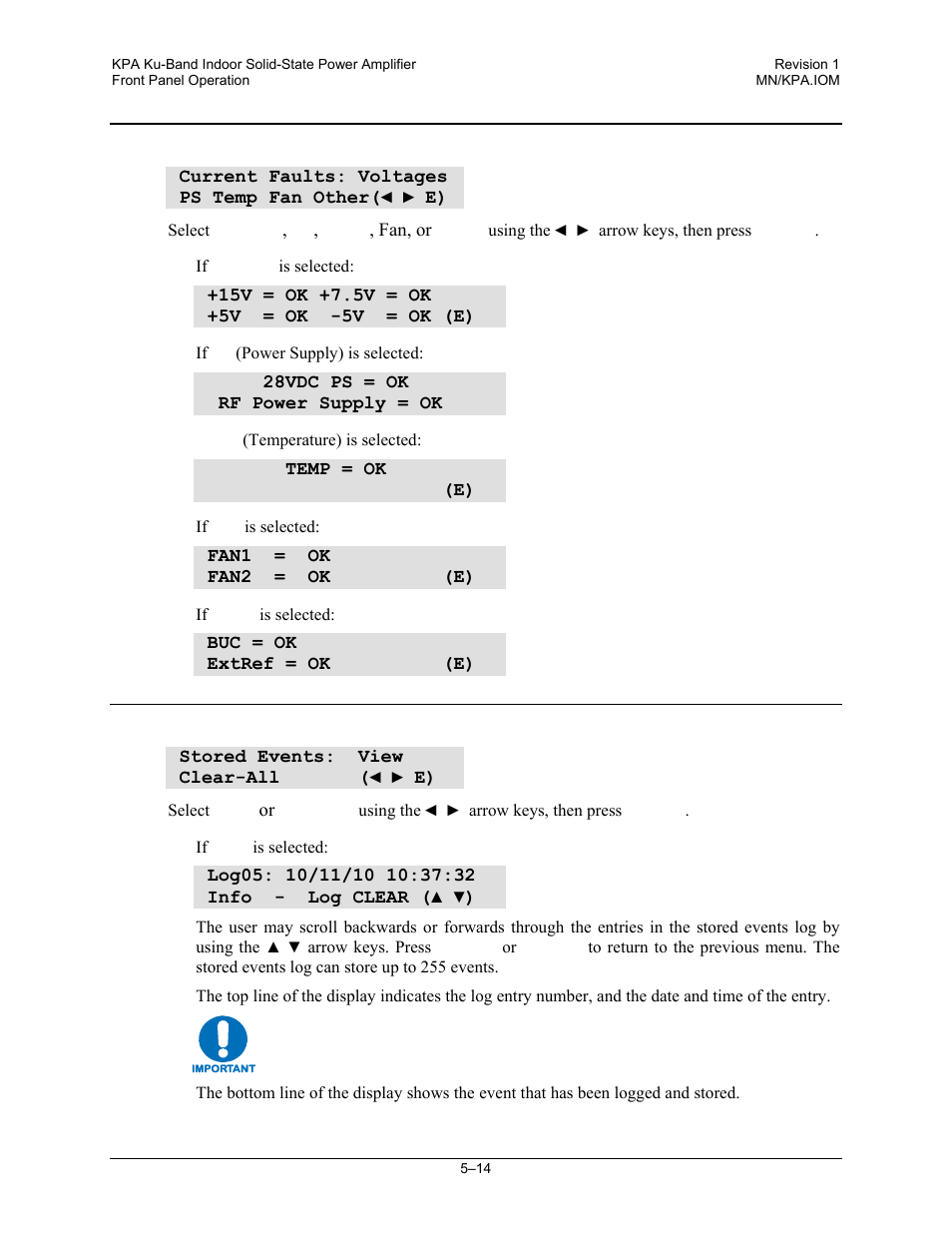 1 monitor: faults, 2 monitor: stored | Comtech EF Data KPA User Manual | Page 58 / 128