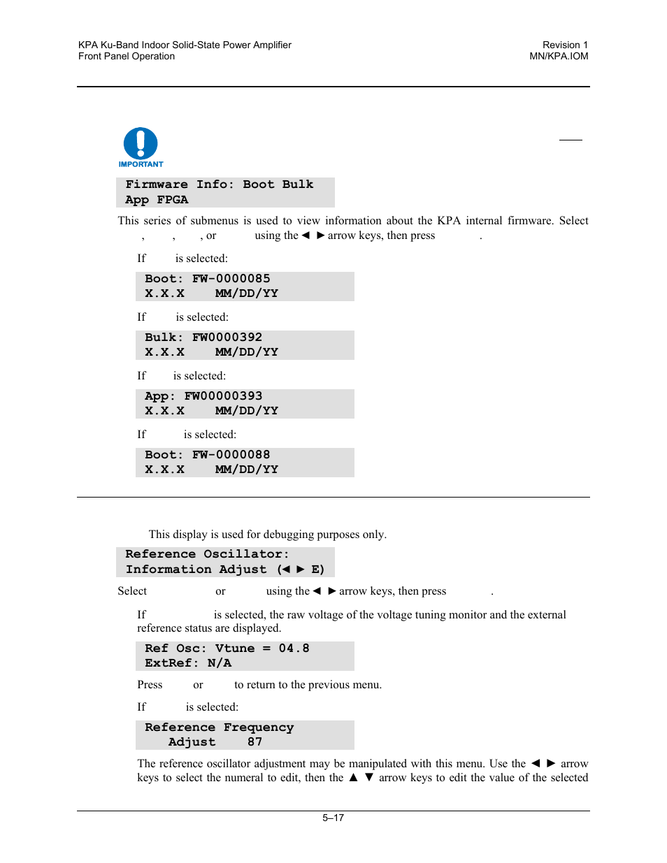 4 utility: firmware, 5 utility: refosc | Comtech EF Data KPA User Manual | Page 61 / 128