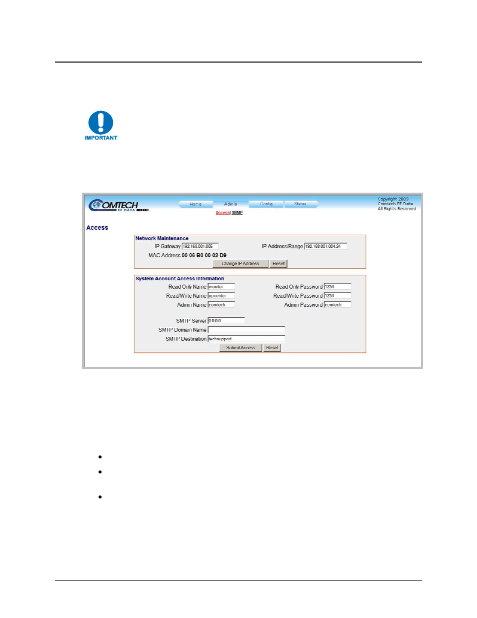 2 admin pages, 1 admin | access page | Comtech EF Data KPA User Manual | Page 70 / 128