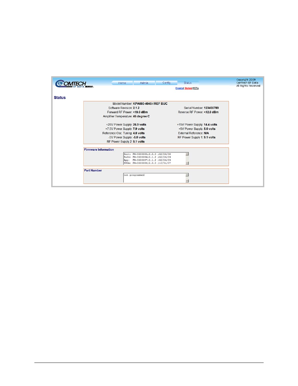 2 status | status page | Comtech EF Data KPA User Manual | Page 79 / 128