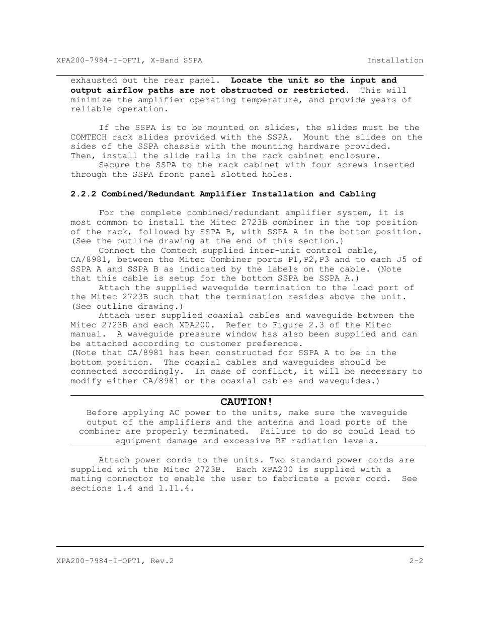 Caution | Comtech EF Data XPA-200 User Manual | Page 30 / 96