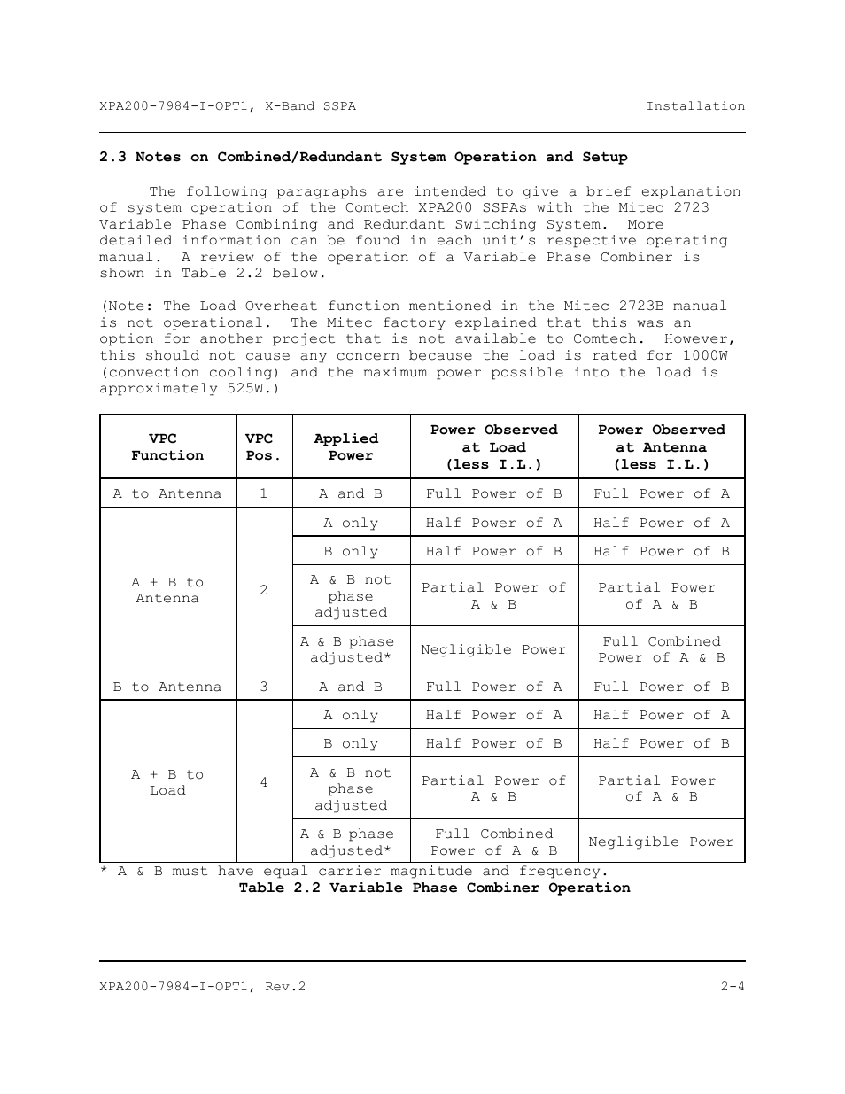 Notes in combined/redundant system | Comtech EF Data XPA-200 User Manual | Page 32 / 96