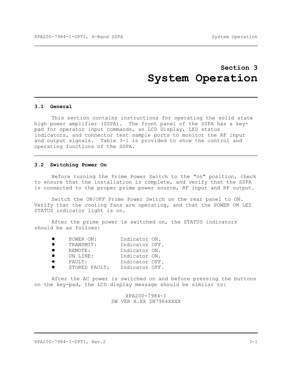 System operation, General, Switching power on | Comtech EF Data XPA-200 User Manual | Page 37 / 96