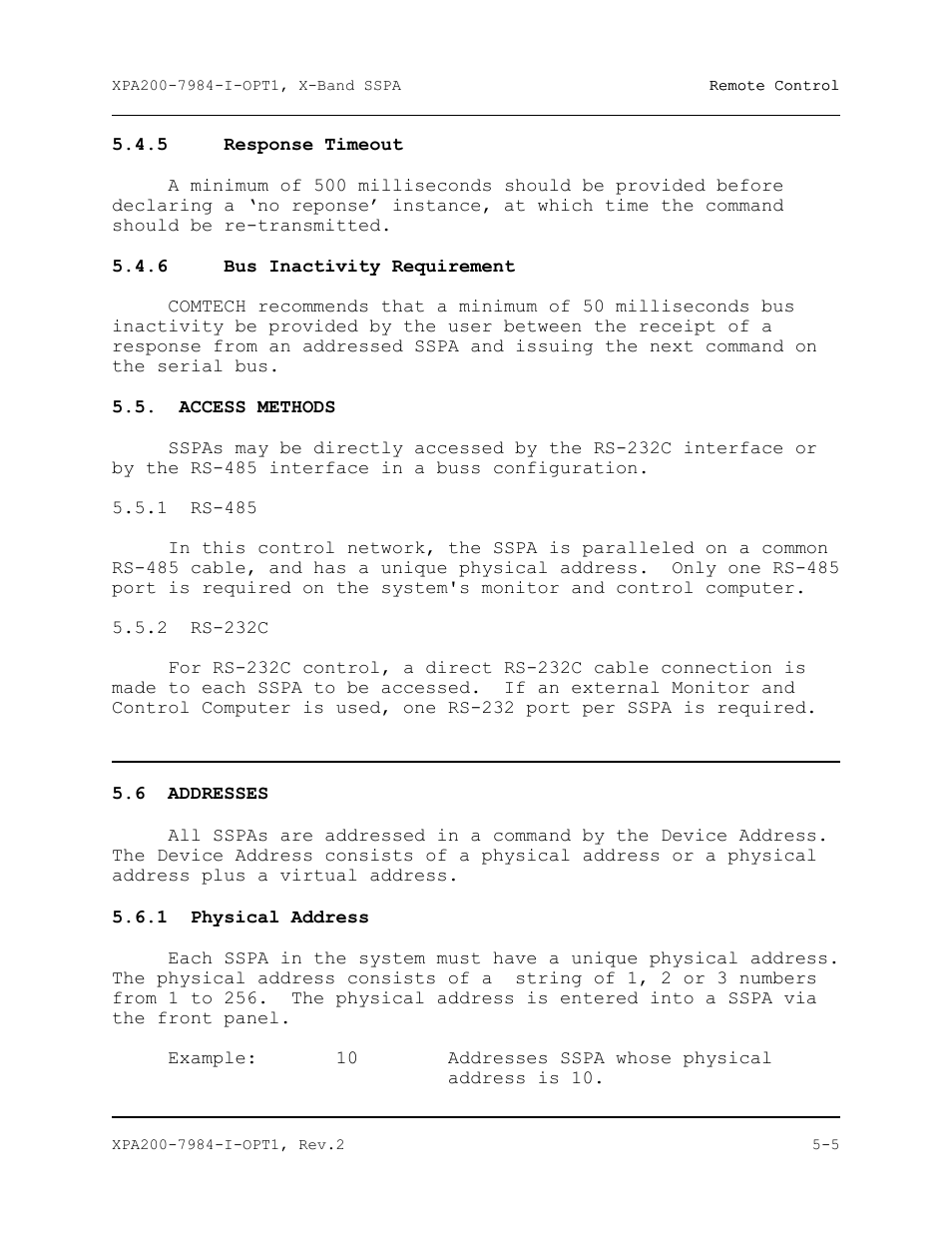 Access methods, Addressess | Comtech EF Data XPA-200 User Manual | Page 57 / 96