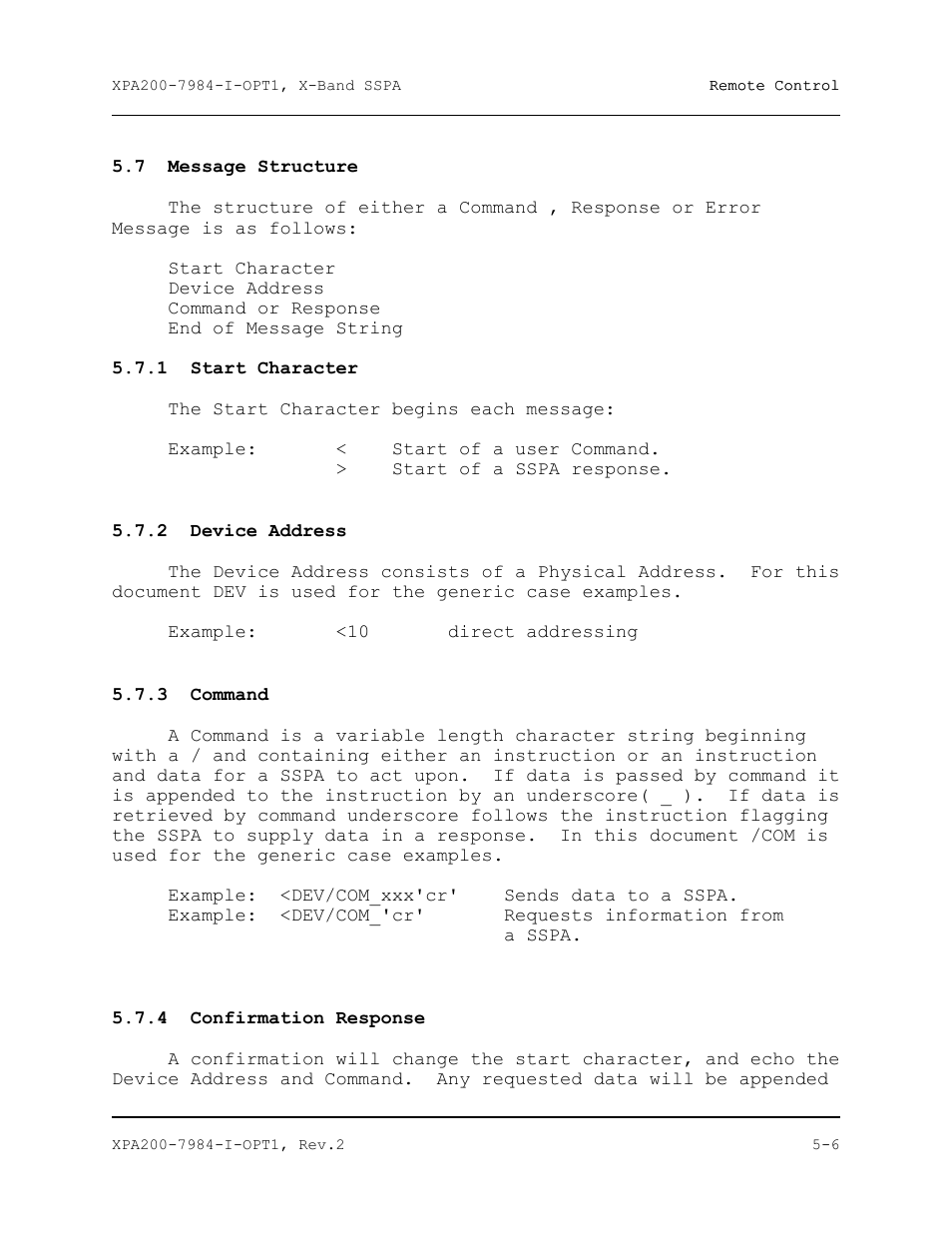 Message structure | Comtech EF Data XPA-200 User Manual | Page 58 / 96