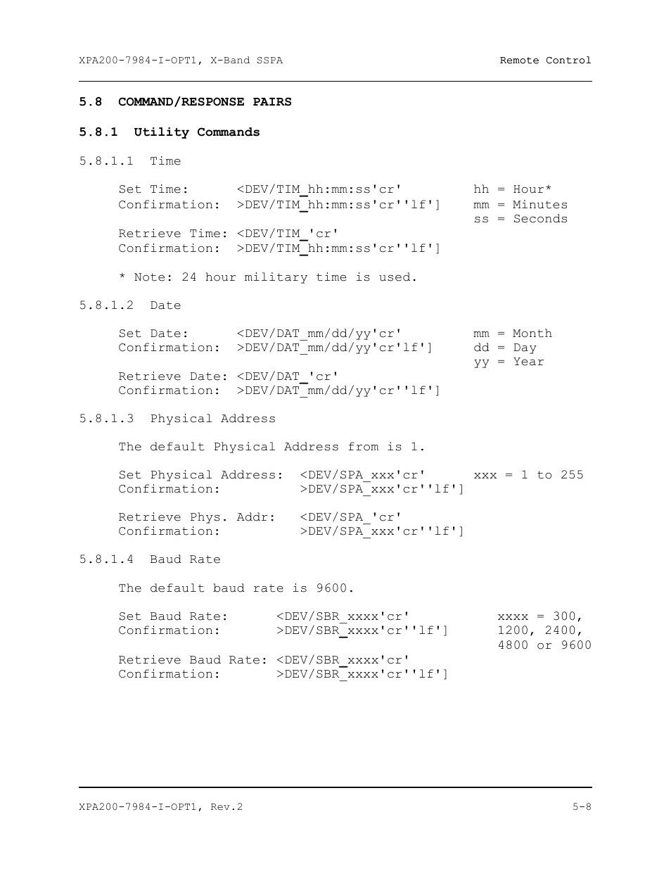 Command/response pairs | Comtech EF Data XPA-200 User Manual | Page 60 / 96
