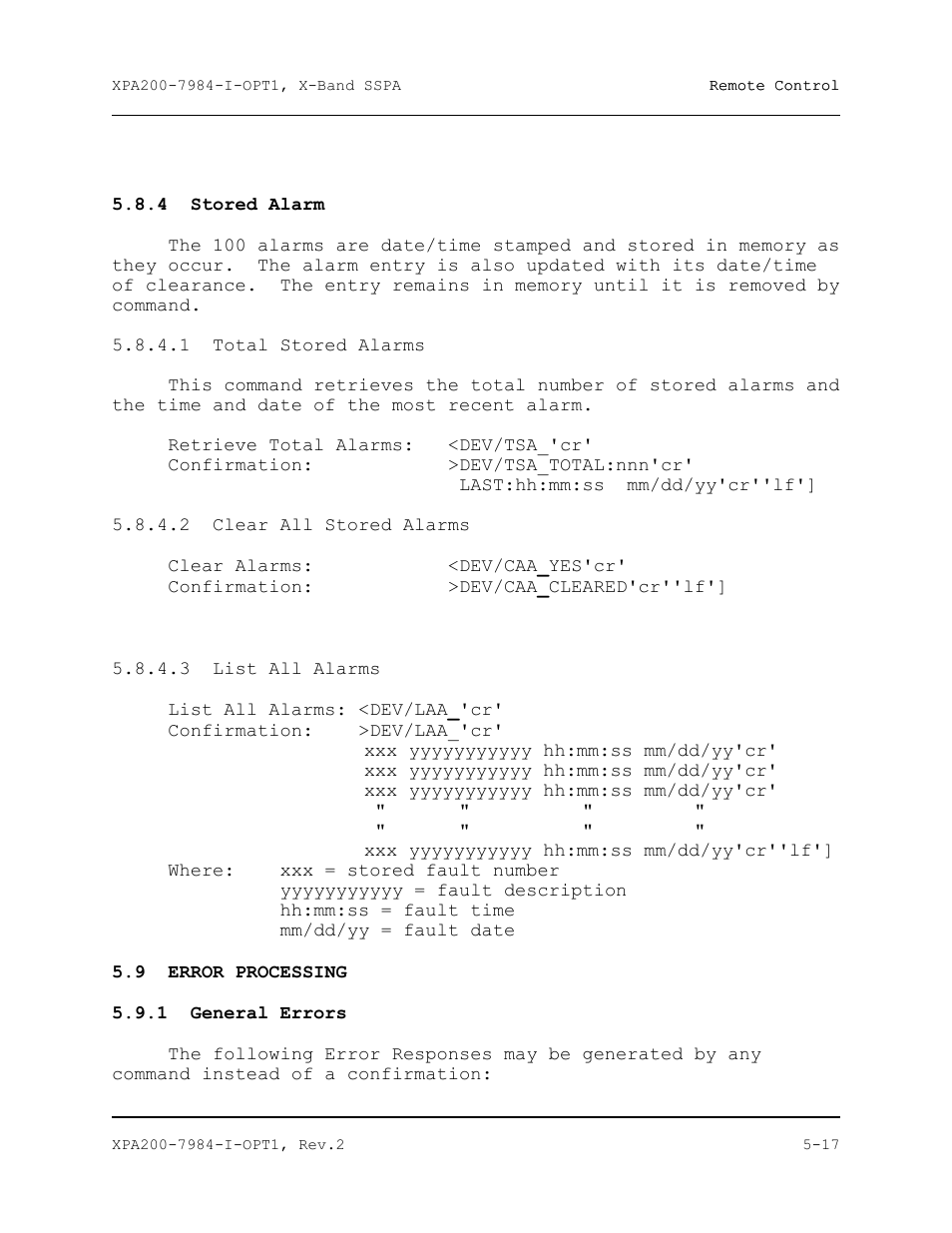 Error processing | Comtech EF Data XPA-200 User Manual | Page 69 / 96