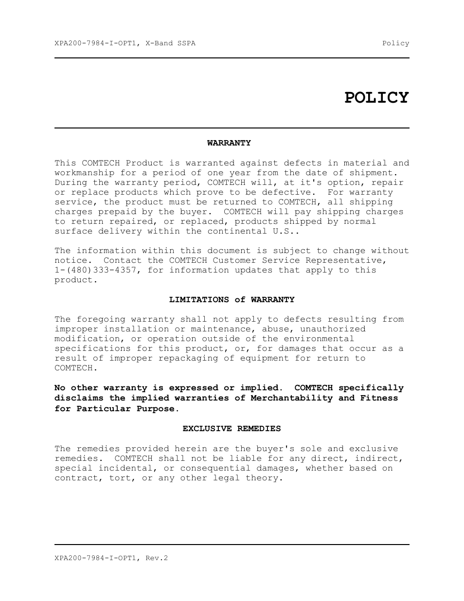 Policy | Comtech EF Data XPA-200 User Manual | Page 7 / 96