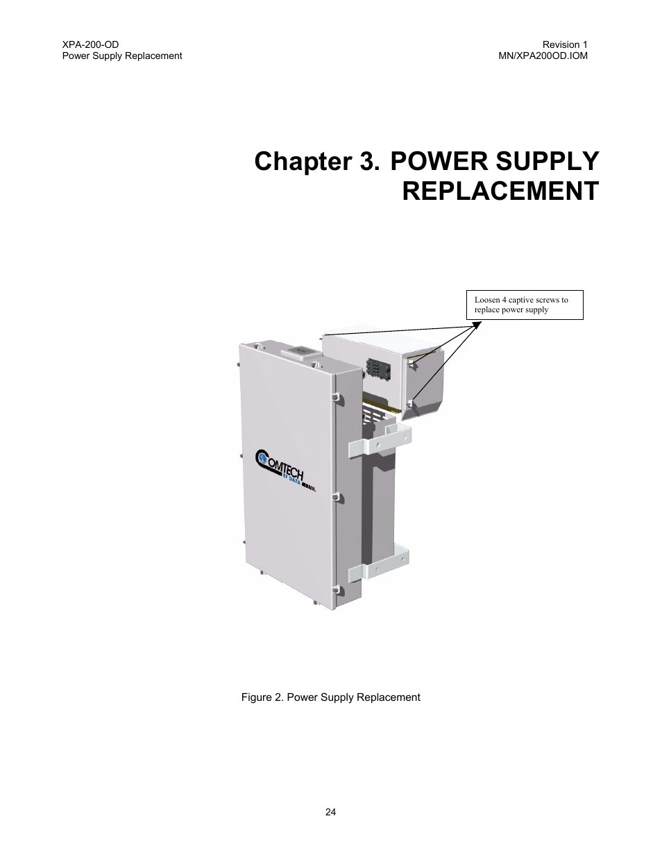 Chapter 3, Power supply replacement, Chapter 3. power supply replacement | Comtech EF Data XPA-200-OD User Manual | Page 27 / 30