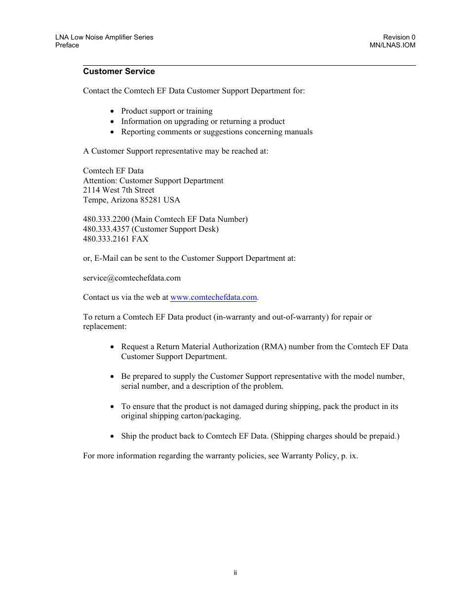 Comtech EF Data LNA User Manual | Page 6 / 24