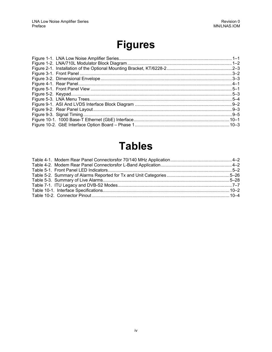 Figures, Tables | Comtech EF Data LNA User Manual | Page 8 / 24