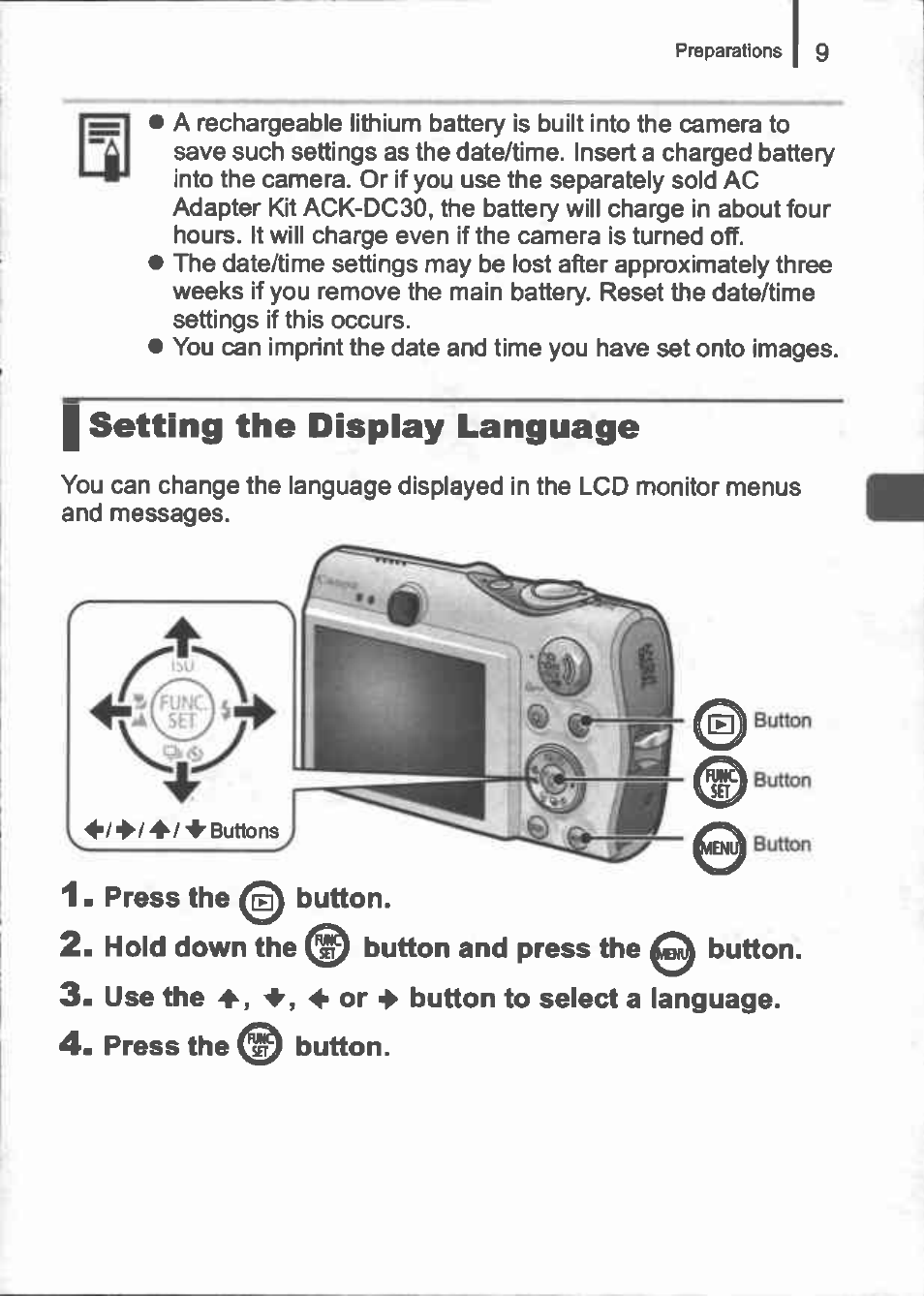I setting the display language | Canon IXUS 960 IS User Manual | Page 11 / 36