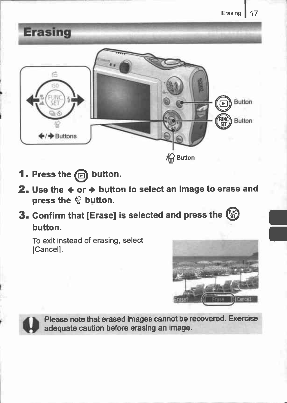 Erasing | Canon IXUS 960 IS User Manual | Page 19 / 36